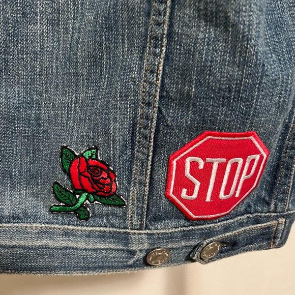 rag & bone/JEAN for Intermix White Leather Sleeve Distressed Jean Jacket S - Picture 11 of 11